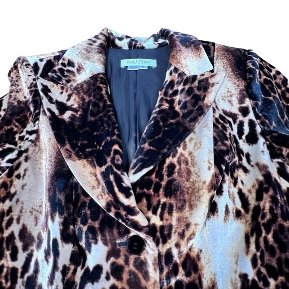 KAY UNGER NEW YORK Velvet Velour Leopard Animal Print Blazer Jacket Women's Sz 6 - Picture 9 of 16